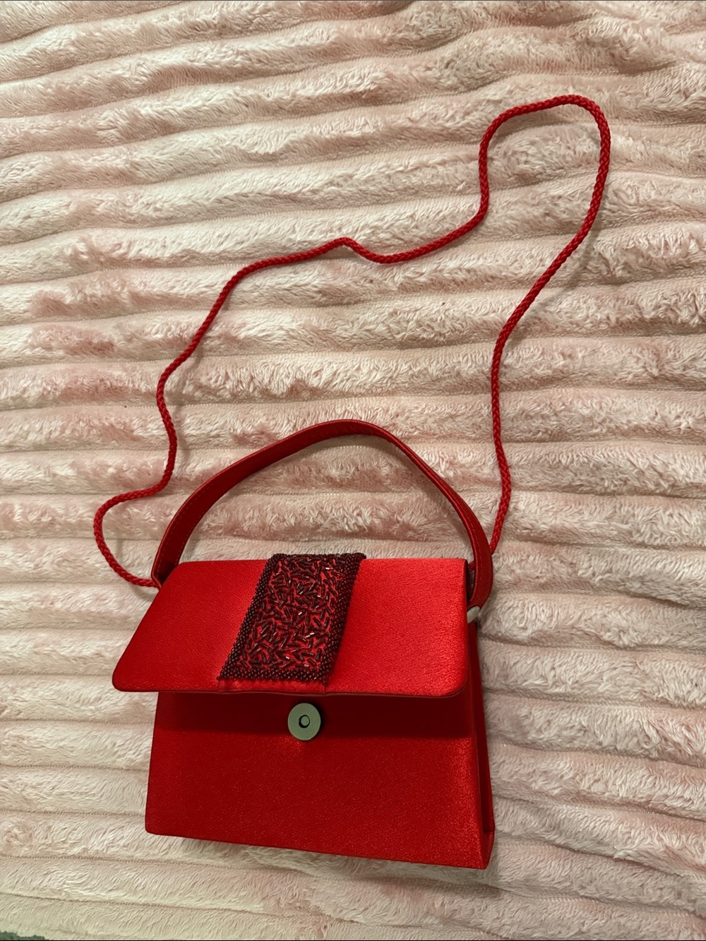 Bijoux Terner Red Mini Shoulder Bag with Embellished Center